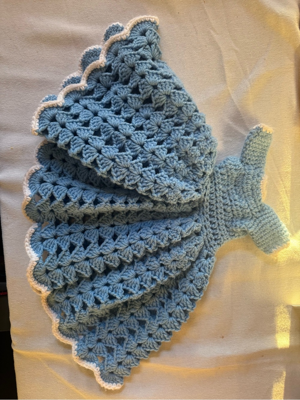 Handmade Blue Crochet Dress with White Trim